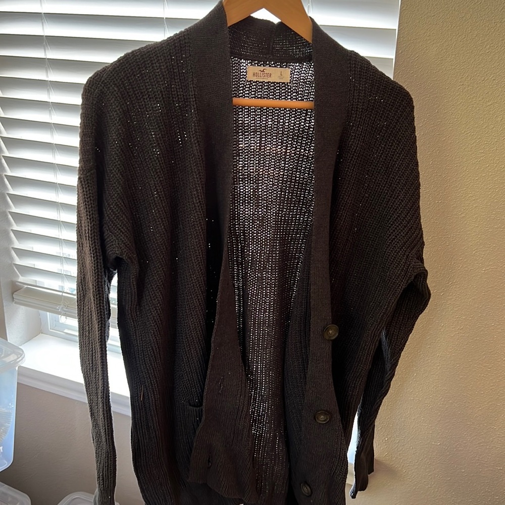 Dark grey knit button up cardigan